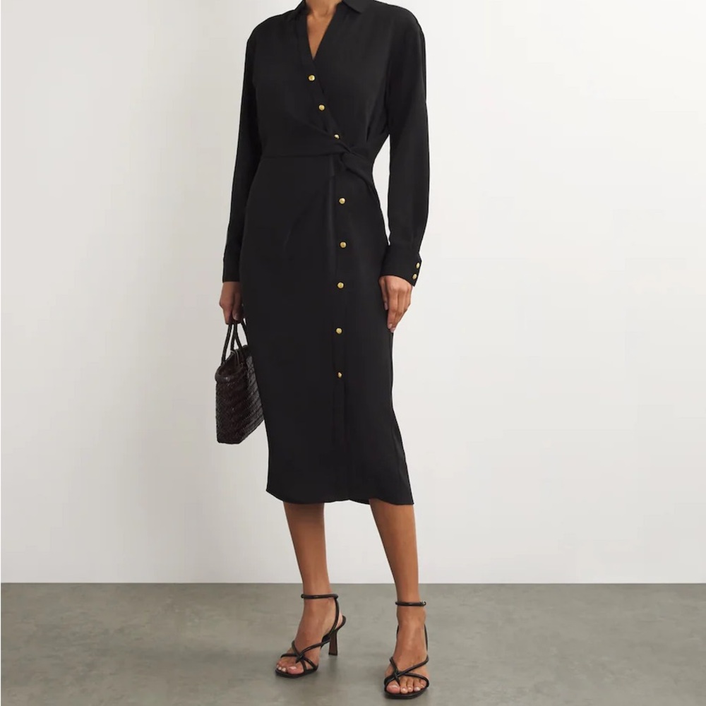 Veronica Beard Wright Twisted Shirt Dress, Black, Size 14